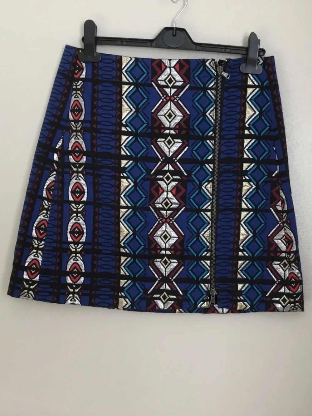 J. Crew Blue Metallic Aztec/Geometric Jacquard Mini Skirt